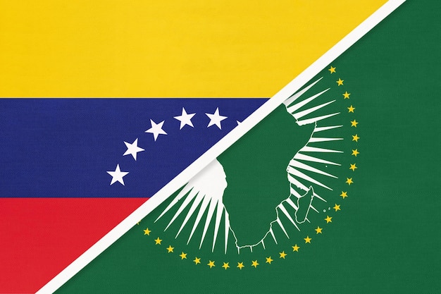 Bandera nacional de la Unión Africana y Venezuela del continente africano textil vs símbolo venezolano