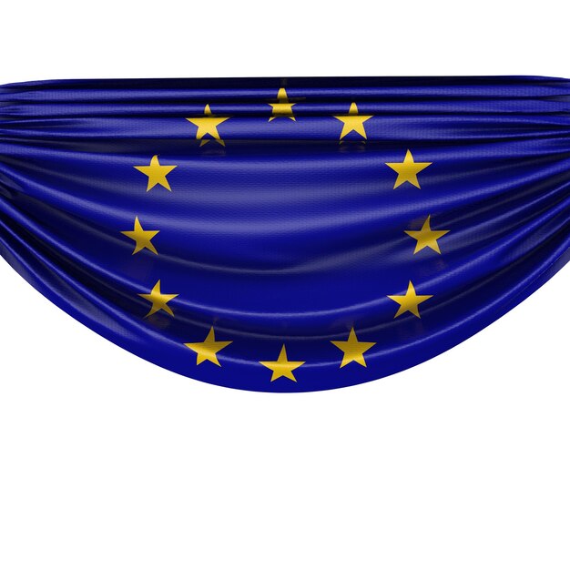 Foto bandera nacional de la unión europea colgando banner de tela 3d rendering