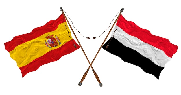 Bandera nacional de Yemen y España Fondo para diseñadores