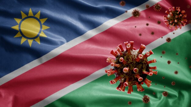 Bandera de Namibia ondeando y Coronavirus 2019 nCov concep