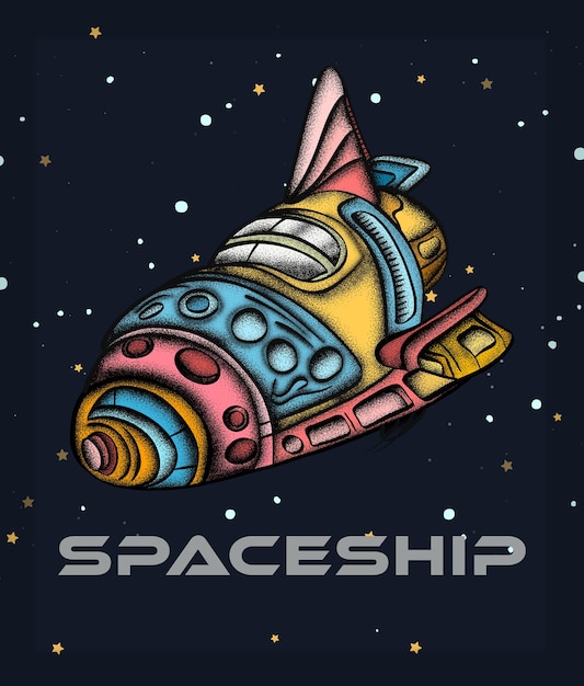 Foto bandera de nave espacial punteada colorida dibujada a mano