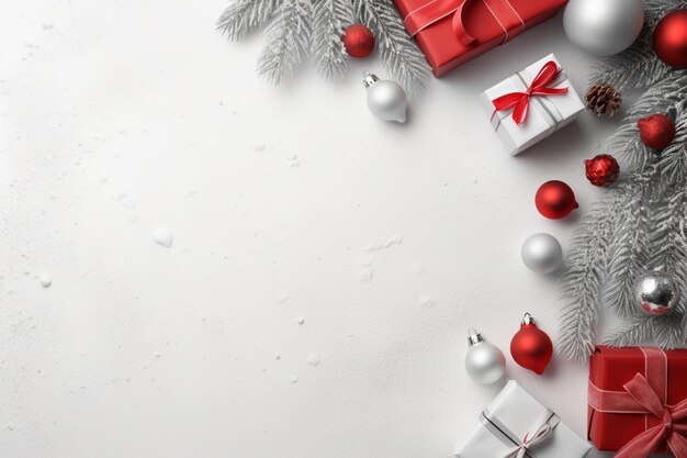 Bandera de Navidad con muchos regalos Fondo blanco año nuevo vista superior espacio vacío para el texto