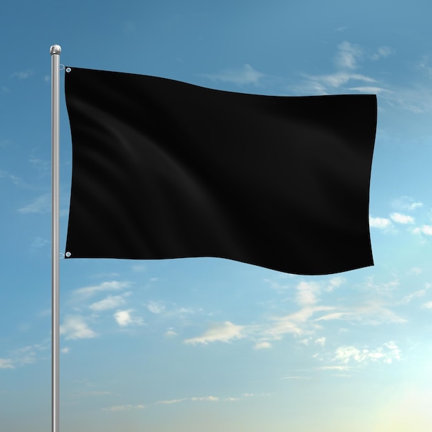 una bandera negra aislada sobre un fondo de cielo azul