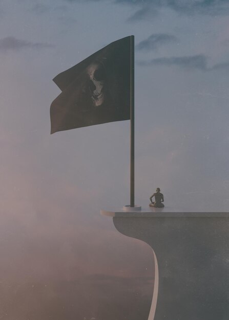 Foto una bandera negra con la cara de una mujer.