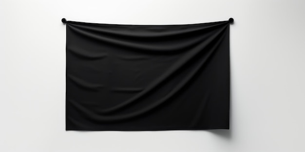 Foto una bandera negra colgada en una pared blanca la bandera está colgada de un gancho y no está unida a nada más