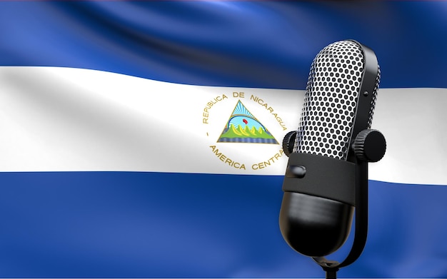 Foto bandera de nicaragua con imagen de renderizado 3d de micrófono