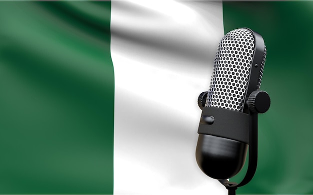 Bandera de nigeria con imagen de renderizado 3d de micrófono