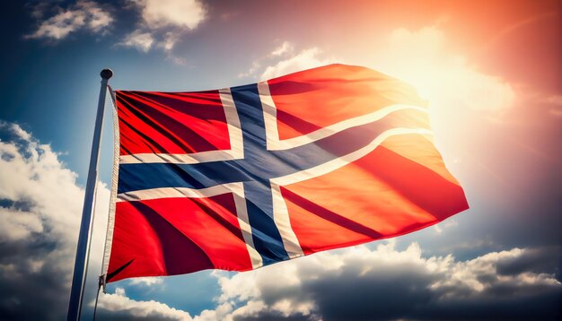 Bandera noruega contra el cielo azul IA generativa