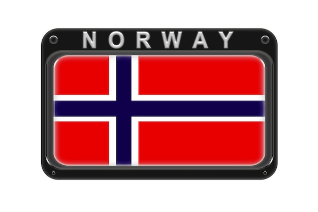 La bandera de Noruega en el marco con remaches sobre fondo blanco.