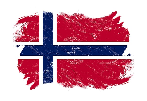 Bandera de noruega sobre fondo de pincel de trazo blanco grunge angustiado