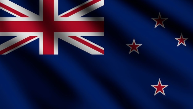 Bandera de Nueva Zelanda ondeando en el viento con fondo de estilo 3d