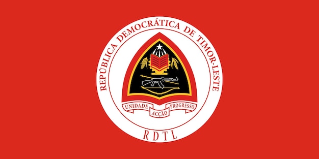 La bandera oficial actual y el escudo de armas de la República Democrática de Timor Oriental