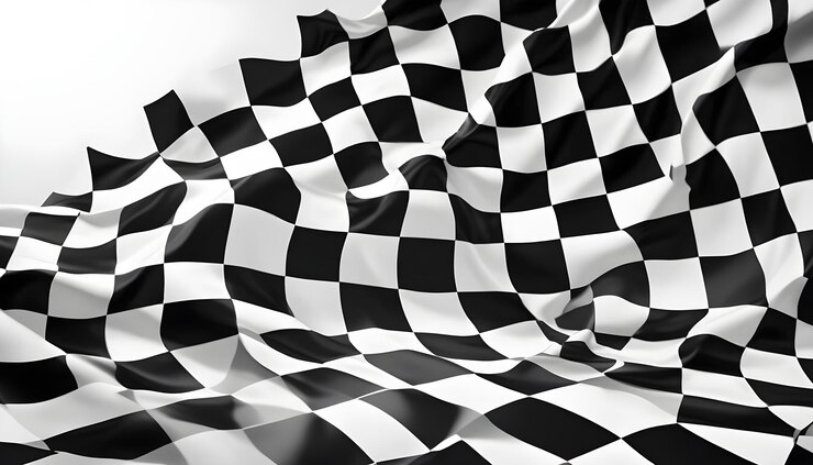 Foto bandera de la ola de carreras a cuadros 3d en fondo blanco 2