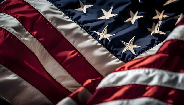 Foto la bandera ondeando de los estados unidos de américa con cámara de primer plano