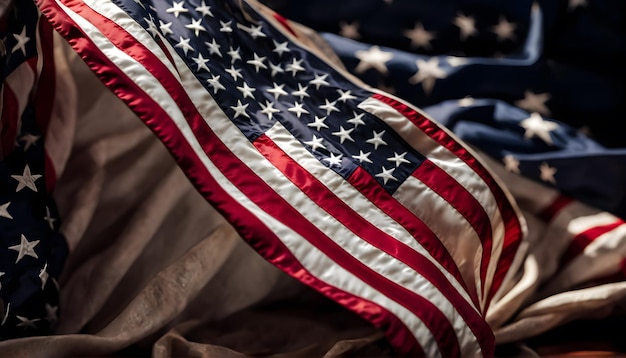 Foto la bandera ondeando de los estados unidos de américa con cámara de primer plano