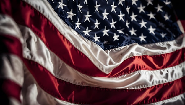 Foto la bandera ondeando de los estados unidos de américa con cámara de primer plano