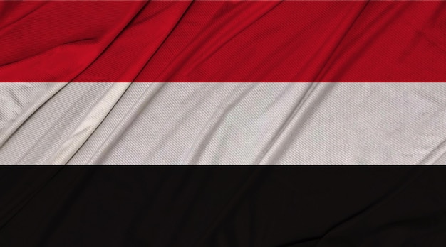 Bandera ondeante con textura 3d realista de Yemen