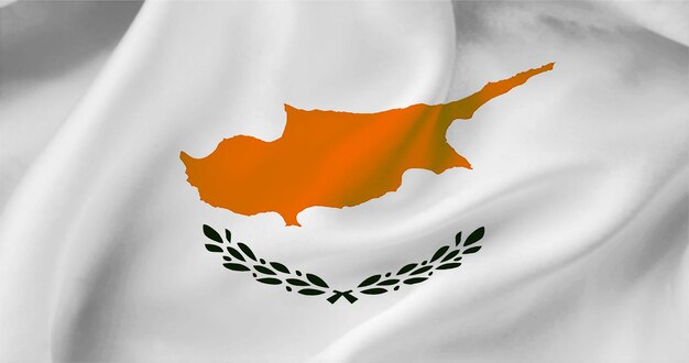 La bandera ondulada de Chipre La bandera de un país libre La bandera ondea en el viento Los textiles de satén