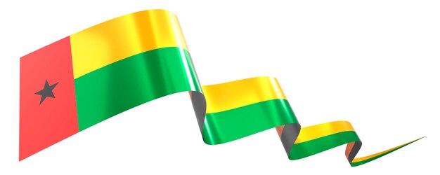 Bandera ondulada de Guinea Bissau aislada en un fondo blanco Ilustración en 3D
