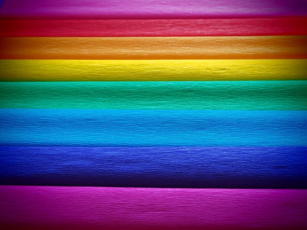 Bandera del Orgullo de Gilbert Baker Símbolo de la comunidad LGBTQ LGBTI en general El papel crepé está disponible en rosa, rojo, naranja, amarillo, crepé, azul, violeta y magenta Fondo colorido para los eventos del Orgullo