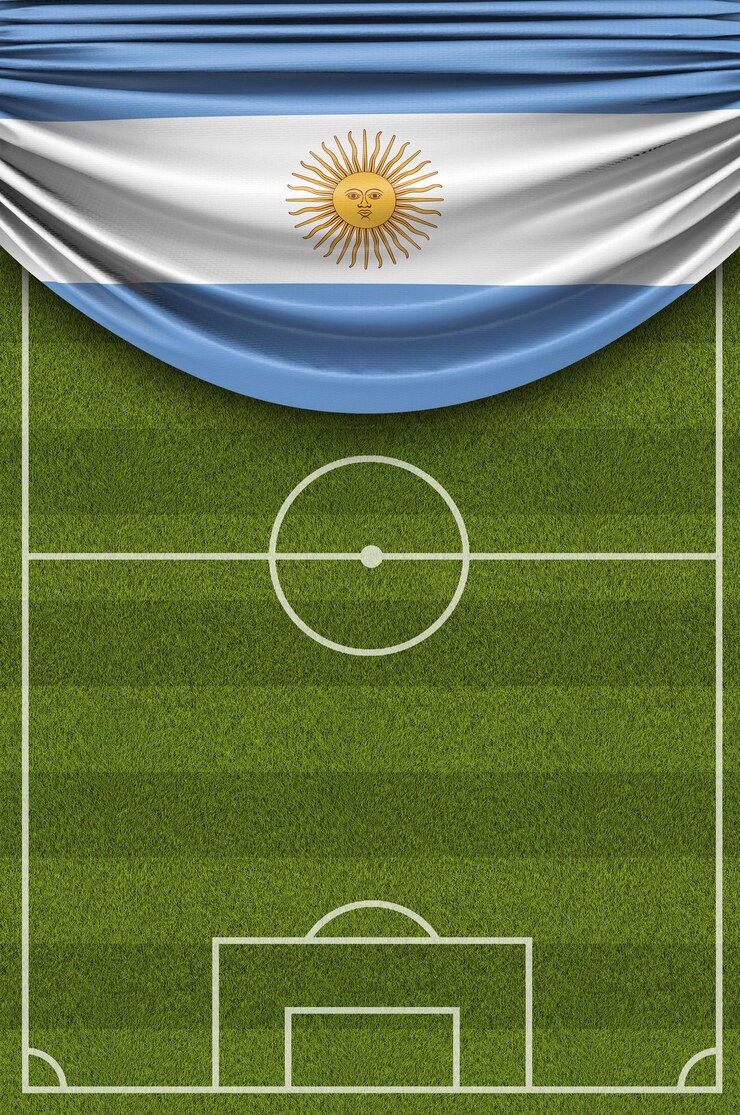 La bandera del país de Argentina cubrió un campo de fútbol de fútbol 3D Rendering