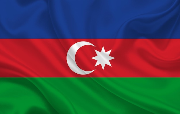 Bandera del país de Azerbaiyán sobre fondo de tela de seda ondulada