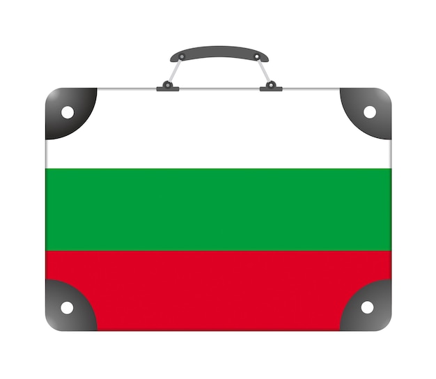 Bandera de país de Bulgaria en forma de maleta de viaje sobre un fondo blanco - ilustración