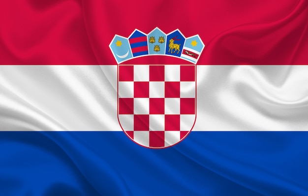 Bandera del país de Croacia en el panorama de fondo de tela de seda ondulada - ilustración
