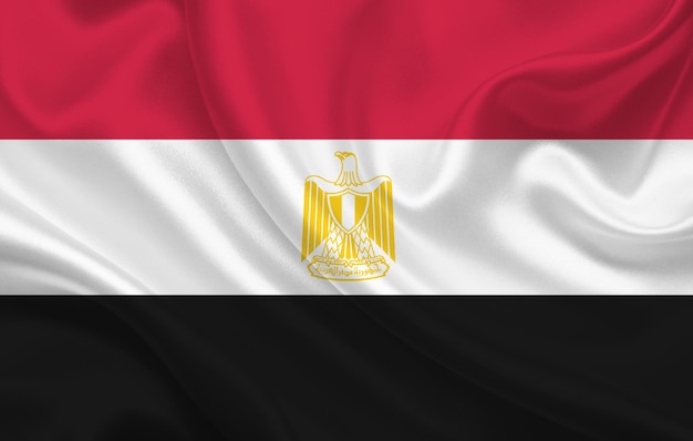 Bandera del país de Egipto en el panorama de fondo de tela de seda ondulada - ilustración