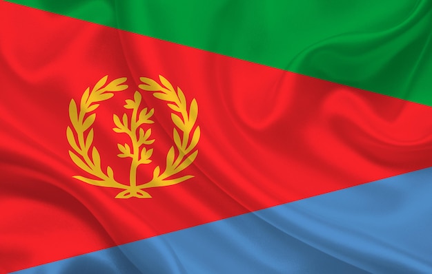 Bandera del país de Eritrea en el panorama de fondo de tela de seda ondulada - ilustración