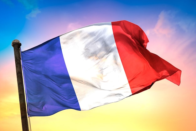 bandera de país de francia, bandera 3d y fondo de color.
