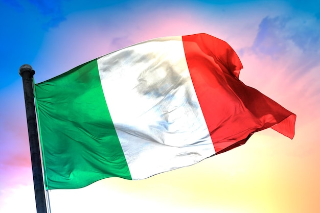 bandera de país de italia, bandera 3d y fondo de color.