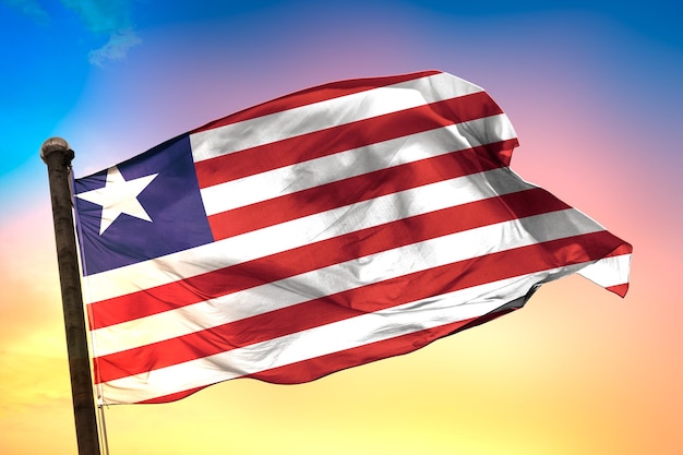 bandera del país liberia, bandera 3d y fondo de color.