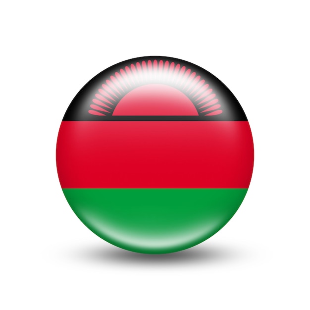 Bandera de país de Malaui en esfera con sombra blanca - ilustración