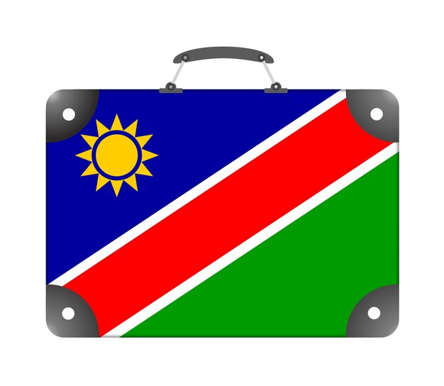 Bandera de país de Namibia en forma de maleta de viaje sobre un fondo blanco - ilustración