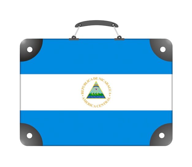 Foto bandera del país de nicaragua en forma de maleta de viaje sobre un fondo blanco - ilustración