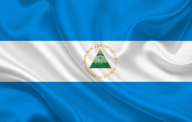 Bandera del país de Nicaragua en el panorama de fondo de tela de seda ondulada - ilustración