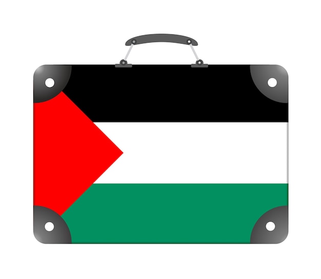 Bandera del país de Palestina en forma de maleta de viaje sobre un fondo blanco - ilustración