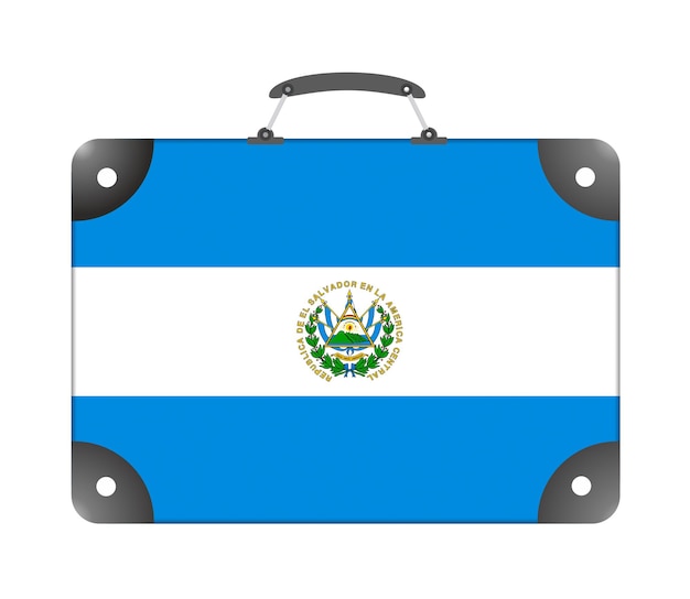 Bandera del país de Salvador en forma de maleta de viaje sobre un fondo blanco - ilustración