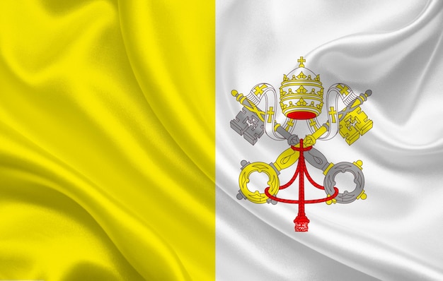 Bandera del país del Vaticano en panorama de fondo de tela de seda ondulada - ilustración