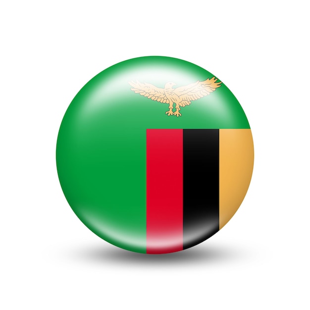 Bandera de país de Zambia en esfera con sombra blanca - ilustración