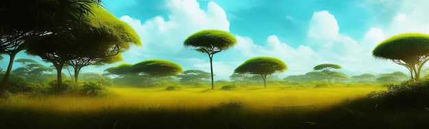 Bandera de paisaje de sabana salvaje Sabana Fauna africana con árboles de acacia hierba arena África paisaje africano