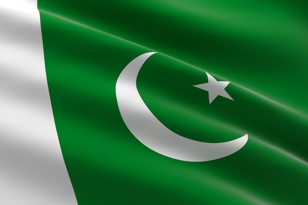 Bandera de Pakistán. Ilustración 3d de la bandera de Pakistán ondeando