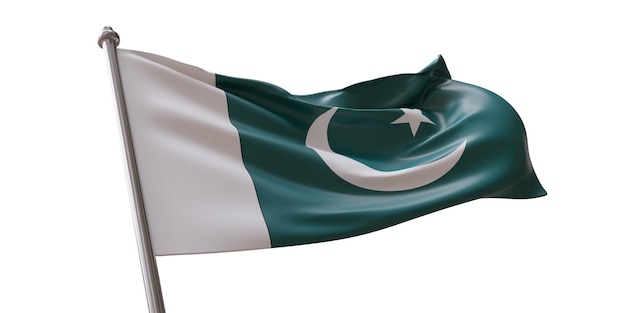 La bandera de Pakistán ondeando aislada en un fondo transparente blanco