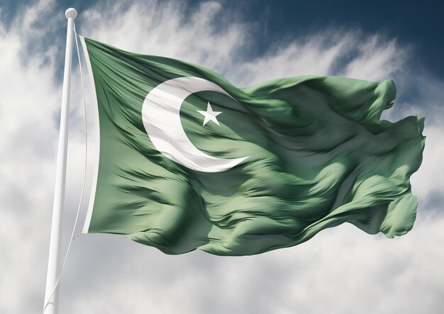 una bandera de Pakistán ondeando en el viento