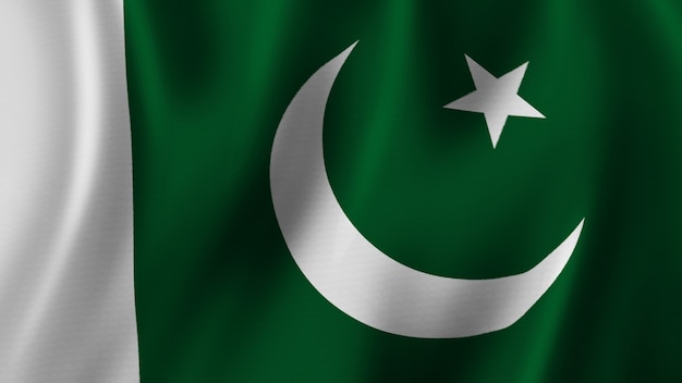 Foto bandera de pakistán que agita la representación 3d de primer plano con imagen de alta calidad con textura de tela