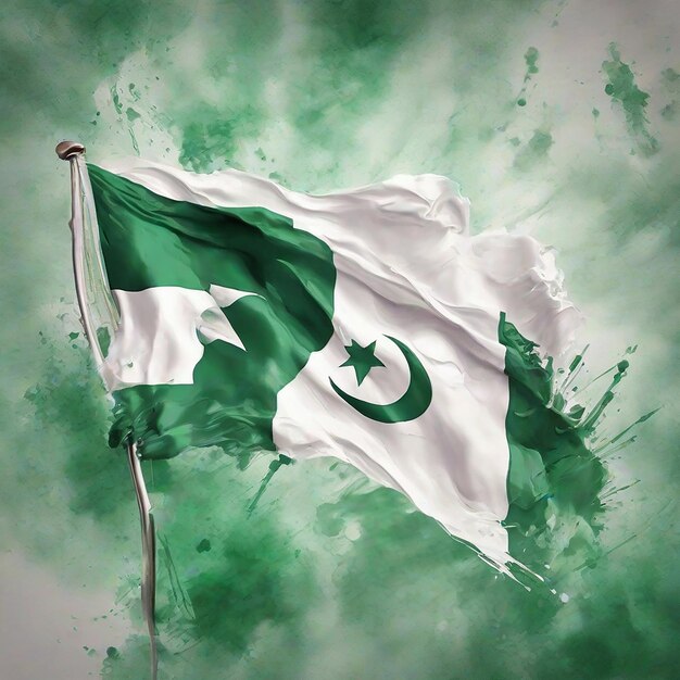 Bandera de Pakistán con salpicaduras en fondo blanco Ilustración vectorial de imagen de 8k