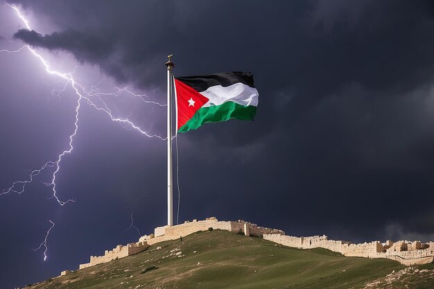 Foto la bandera palestina en el cielo tormentoso vuela en el cielo