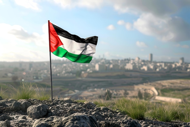 La bandera de Palestina ondeando con el asta de la bandera