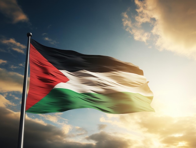Bandera De Palestina Sobre Fondo De Cielo Azul